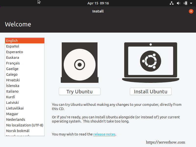 Install Ubuntu Linux 19.04 Disco Dingo Step 1